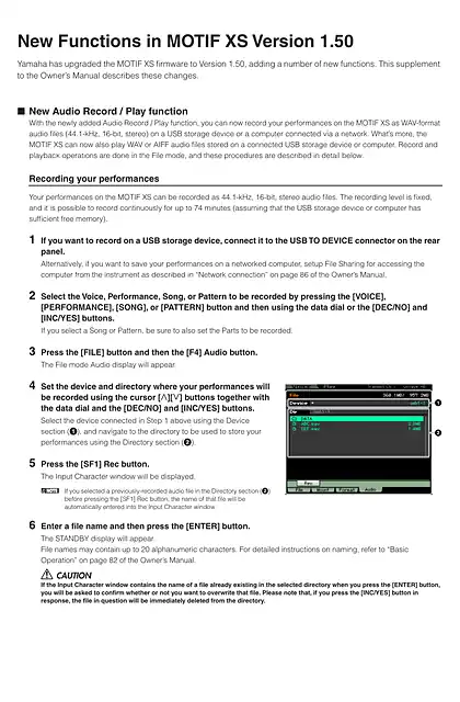 yamaha雅马哈MOTIF XS6_MOTIF XS7_MOTIF XS8 New Functions in MOTIF XS V1.50_V1.10